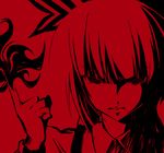  angry bad_id bad_pixiv_id bow empty_eyes face fire fujiwara_no_mokou hair_bow hands kotonari_seesaa lips monochrome red solo touhou 