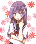  flower hair_ornament hane_(hanegoya) long_hair looking_at_viewer purple_hair sakugawa_school_uniform saten_ruiko school_uniform serafuku skirt smile solo to_aru_kagaku_no_railgun to_aru_majutsu_no_index 