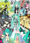  6+girls aku_no_musume_(vocaloid) aqua_eyes aqua_hair black_gloves black_rock_shooter blonde_hair blue_eyes boots bow bug butterfly cake chain checkered detached_sleeves dress dress_shirt flower food formal fruit gears gloves hair_bow hair_flower hair_ornament hair_ribbon hairclip hat hatsune_miku headphones headset highres insect kagamine_len kagamine_rin kagamine_rin_(roshin_yuukai) kagamine_rin_(roshin_yuukai/hard_rkmix) koi_wa_sensou_(vocaloid) kuronyan_(kuroneko-manma) long_hair magnet_(vocaloid) megaphone megurine_luka melt_(vocaloid) mini_hat mini_top_hat multiple_girls nail_polish necktie pink_hair ribbon rose roshin_yuukai_(vocaloid) saihate_(vocaloid) shirt skirt songover strawberry suit thigh_boots thighhighs top_hat twintails umbrella very_long_hair vocaloid world_is_mine_(vocaloid) zebra 