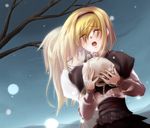  alice_margatroid blonde_hair crying dress ghost hairband kirisame_marisa multiple_girls namatarou short_hair skull sky tears touhou tree 