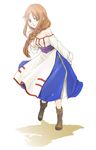  arc_the_lad arc_the_lad_ii bare_shoulders boots braid breasts brown_eyes brown_hair cleavage commentary_request dress full_body lieza long_hair looking_at_viewer single_braid smile solo tobira white_background 