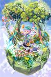  absurdres art_brush bag blue_legwear blush braid child detached_sleeves fantasy flower hat highres long_hair long_skirt magic mary_janes narit_(naritnarit) nature oekaki_musume original paint paintbrush palette pantyhose pink_hair shoes skirt solo striped striped_legwear sunflower tree 