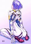  ass ayanami_rei blush bodysuit kotatsu-spirit neon_genesis_evangelion plugsuit purple_hair short_hair solo white_bodysuit 