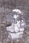  bangs book monochrome patchouli_knowledge solo touhou yotsuboshi-imai 