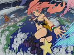  ass bear boots buster-kun earth guitar h_(milky_way) instrument midriff pink_hair solo star the_pillows thighhighs wristband 
