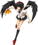  bad_id bad_pixiv_id black_hair black_wings geta hat looking_at_viewer lowres pixel_art red_eyes shameimaru_aya short_hair skirt solo tengu-geta tokin_hat tome_(wolf) touhou wings 