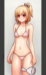  bad_id bad_pixiv_id bikini blonde_hair brown_eyes emilia_percival phantasy_star phantasy_star_portable_2 picolumi ponytail solo striped striped_bikini swimsuit 