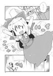  alice_margatroid bow buchi_maru capelet comic doll dress greyscale hair_bow hairband highres long_hair monochrome multiple_girls open_mouth ribbon shanghai_doll short_hair smile touhou translated |_| 