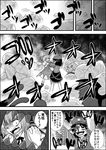  bow chen cirno comic dress greyscale hair_bow hat highres inaba_tewi jiangshi miyako_yoshika monochrome multiple_girls mystia_lorelei niiko_(gonnzou) open_mouth ribbon rumia short_hair speech_bubble tail talking touhou translated wings you_gonna_get_eaten 