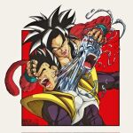  baby_(dragon_ball) baby_vegeta biceps black_hair blue_eyes blue_wristband body_fur bodysuit dragon_ball dragon_ball_gt highres long_hair male_focus monkey_boy monkey_tail multiple_boys muscular muscular_male nickelespektro no_nipples open_mouth pants pectorals possessed red_fur saiyan son_goku spiked_hair super_saiyan super_saiyan_4 tail vegeta veiny_face yellow_pants 