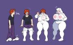 2024 absurd_res anthro big_breasts black_clothing black_shirt black_topwear blackshirtboy blush boss_monster_(undertale) bottomwear breast_growth breasts clothing digital_media_(artwork) eyewear featureless_crotch female gender_transformation glasses goo_transformation growth hair hi_res horn horn_growth human human_to_anthro male mammal mtf_transformation navel nipples nude open_mouth pants purple_background red_hair sequence shirt simple_background solo species_transformation standing surprise thick_thighs topwear toriel transformation undertale_(series) weight_gain white_body wide_hips