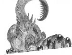  ambiguous_gender black_and_white canted_angle claws concept_art crawling fangs feral glistening glistening_claws godzilla godzilla_(series) graphite_(artwork) head_down_ass_up horn kaiju looking_at_viewer monochrome pencil_(artwork) raised_tail raptor_claws reaching_towards_viewer reptilian_tail ricardo_delgado ridged_horn ridges scales simple_background sketch snarling solo spiked_back spiked_tail spikes spikes_(anatomy) tail teeth toe_claws toho traditional_media_(artwork) 