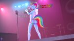  3d_(artwork) absurd_res anthro anthrofied anus blue_body blue_fur butt clothing dialogue digital_media_(artwork) electric_guitar english_text equid equine eyes_closed friendship_is_magic fur guitar hasbro head_tuft hi_res jockstrap mammal multicolored_tail musical_instrument my_little_pony mythological_creature mythological_equine mythology pegasus plucked_string_instrument puffy_anus rainbow_dash_(mlp) rainbow_tail speaker stage standing string_instrument tail text tuft underwear unie wings 