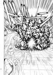  broken_glass comic covering_eyes explosion glass greyscale highres monochrome reisen_udongein_inaba solo takaku_toshihiko test_tube touhou translated 