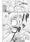  2girls clenched_hand clenched_hands comic greyscale hat highres in_the_face monochrome multiple_girls punching reisen_udongein_inaba takaku_toshihiko touhou translated yagokoro_eirin 