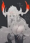 absurd_res anthro big_breasts blue_eyes breasts cleavage clothed clothing dragon female fur generation_5_pokemon hi_res horn huge_breasts kouseki0024 legendary_pokemon mythological_creature mythological_scalie mythology nintendo pokemon pokemon_(species) reshiram scalie white_body white_fur