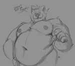  2020 ailurid anthro areola belly big_belly biped claws dialogue digital_drawing_(artwork) digital_media_(artwork) english_text eyebrows finger_claws greyscale hi_res looking_at_viewer male mammal minedoo minedoo_(character) monochrome moobs navel nipples overweight overweight_anthro overweight_male red_panda simple_background sketch solo speech_bubble talking_to_viewer text 