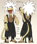  1boy ankleband armband arms_behind_head bahnloopi bandaged_ankle black_ankleband black_nails black_pants bone colored_skin concept_art crown dark-skinned_male dark_skin dragon_ball dragon_ball_super fangs fingernails half-closed_eye headpiece highres long_hair looking_at_viewer monkey_boy monkey_tail multiple_views pants pectorals ponytail red_skin reference_sheet saiyan scratching scratching_chest sharp_fingernails sharp_teeth sharp_toenails sidelocks signature sleepy solo spiked_hair squatting tail teeth toenails tooth_crown very_long_hair white_hair wristband yellow_eyes yellow_fur 