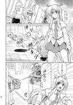  animal_ears battle bunny_ears carrot comic greyscale highres inaba_tewi jumping long_hair monochrome multiple_girls necktie open_mouth reisen_udongein_inaba screen short_hair takaku_toshihiko television touhou translated very_long_hair 