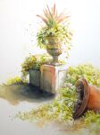  fern highres no_humans original painting_(medium) plant plant_focus potted_plant shadow shimizu_megumi_(m_acquerello) still_life sunlight traditional_media vines watercolor_(medium) white_background 