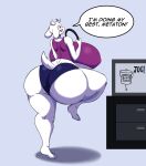 aladeen anthro big_breasts big_butt biped boss_monster_(undertale) breasts butt clothed clothing dialogue electronics female hi_res huge_breasts huge_butt hyper hyper_breasts mature_female pupils solo speech_bubble television text thick_thighs toriel undertale_(series)