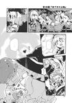  alice_margatroid bow braid buchi_maru capelet comic doll dress greyscale hair_bow hairband hat highres kirisame_marisa long_hair monochrome multiple_girls open_mouth ribbon rumia shanghai_doll short_hair smile touhou translated witch_hat |_| 