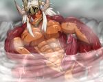  2_horns 5:4 abs animal_genitalia anthro anus biceps bodily_fluids bushiroad drum&#039;s_father future_card_buddyfight genital_fluids genital_slit genitals hair horn leaking_precum male muscular muscular_anthro muscular_male pecs penis precum ryuukikeito scar solo vein veiny_penis white_hair 
