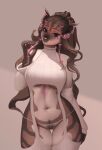 anthro belly bow_accessory clothed clothing curled_hair female frieder1 hair hi_res jewelry looking_at_viewer panties piercing pigtails solo underwear white_clothing wide_hips