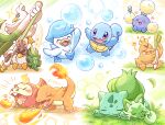  &gt;_&lt; :3 arms_up bird blush_stickers breath_weapon breathing_fire brown_eyes bubble bulbasaur charmander claws cleaning dango duck farfetch&#039;d fire food fuecoco galarian_farfetch&#039;d grass heart holding holding_food holding_vegetable jumpluff one_eye_closed open_mouth pokemon quaxly red_eyes shuri_(syurigame) signature sirfetch&#039;d sitting sleeping sprigatito squirtle starter_pokemon_trio turtle vegetable wagashi 
