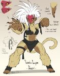  1girl abs absurdres armband asymmetrical_hair bahnloopi bandaged_arm bandaged_foot bandages black_bra black_loincloth bra chest_fluff claw_pose claws clenched_hand collarbone colored_sclera colored_skin concept_art dark-skinned_female dark_skin dragon_ball dragon_ball_super fighting_stance fingernails grey_sclera highres legband looking_at_viewer medium_hair monkey_girl monkey_tail multiple_views muscular muscular_female obliques open_mouth outstretched_hand red_skin reference_sheet saiyan sharp_fingernails sharp_toenails solo spiked_hair tail thick_thighs thighs toenails underwear yellow_eyes yellow_fur 