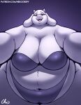  anthro belly big_belly big_breasts boss_monster_(undertale) bra breasts clothing deep_navel double_chin fat_arms female first_person_view fur huge_belly huge_breasts navel nekocrispy obese obese_female overweight overweight_female panties signature solo thick_thighs toriel undertale_(series) underwear white_body white_fur wide_hips 