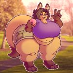  1:1 absurd_res allie_(mackster112) anthro big_breasts bottomwear breasts cargo_shorts clothing female hair hi_res kangaroo macropod mammal marsupial overweight shirt shorts solo stunnerpony t-shirt topwear wide_hips 
