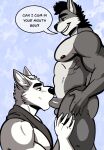  anthro black_and_white bro canid canine canis consent_themes daddytwinkle duo fellatio hi_res male male/male mammal monochrome muscular oral penile sex simple_background speech_bubble wolf 