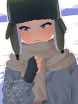  1boy amburrge blush commentary dated english_commentary fingerless_gloves freckles frown fur_hat gloves green_eyes happy_birthday hat highres kyle_broflovski long_sleeves looking_to_the_side male_focus scarf solo south_park sweater ushanka 