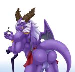  2021 activision anthro armlet asher_(spyro) back_muscles backsack balls beard bedroom_eyes bent_over biceps blue_eyes butt cane clothing deltoids dragon european_mythology eyewear facial_hair genitals glasses hair hi_res holding_eyewear holding_glasses holding_object horn inviting looking_at_viewer looking_back looking_back_at_viewer male mature_male mostly_nude muscular muscular_anthro muscular_male mythological_creature mythological_scalie mythology narrowed_eyes old penis pince-nez portrait presenting presenting_balls presenting_hindquarters purple_body raised_tail red_clothing rescued_dragons_(spyro) scalie seductive simple_background smile solo spyro_reignited_trilogy spyro_the_dragon tail tassets three-quarter_portrait three-quarter_view triceps western_dragon white_background white_hair wings woofmadness 