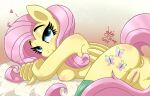 anthro anus bedroom_eyes blush breasts cutie_mark equid equine female fluttershy_(mlp) friendship_is_magic genitals hasbro heart_symbol hi_res joakaha looking_at_viewer lying mammal my_little_pony mythological_creature mythological_equine mythology narrowed_eyes nude on_front pegasus pussy seductive solo wings 