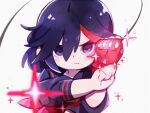  1girl black_hair black_serafuku chibi clenched_hand gloves highres kill_la_kill looking_at_viewer matoi_ryuuko multicolored_hair red_hair school_uniform senketsu serafuku solo streaked_hair transformation yknsugar 