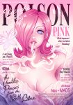  1girl absurdres breasts bug butterfly cleavage cover curly_eyebrows dress english_commentary english_text fake_magazine_cover hair_over_one_eye highres looking_at_viewer magazine_cover one_piece pink_hair pink_lips short_hair shuravf smoke solo upper_body vinsmoke_reiju white_dress 