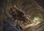  2019 ambiguous_gender ambush attack blue_body blue_fur bluestar_(warriors) brown_body brown_fur cave chinese_text claws detailed detailed_background detailed_fur digital_media_(artwork) digital_painting_(artwork) domestic_cat felid feline felis female_(lore) feral firestar_(warriors) fluffy fur group inside lichen male_(lore) mammal official_art open_mouth orange_body orange_fur pawpads paws plant running scared shaded striped_body striped_fur stripes tabby_cat tail teeth text tigerstar_(warriors) tongue trio warriors_(book_series) whiskers zilven 