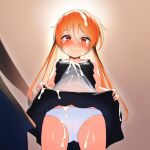  ai-generated black_skirt blush clothes_lift cum cum_on_body cum_on_clothes cum_on_hair facial looking_at_viewer non-web_source original panties red_eyes skirt skirt_lift thighs underwear white_panties 