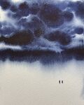  2others cloud cloudy_sky dark_clouds fog highres mouen_tw multiple_others original painting_(medium) sky snow storm thunder traditional_media watercolor_(medium) white_background 