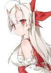  1girl ahoge bare_shoulders blush chest_sarashi expressionless highres horns long_hair looking_at_viewer oni original red_eyes sailor_collar sarashi simple_background sketch solo takakura upper_body white_background white_hair 