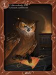  2013 ambiguous_gender anvil avian bird blacksmith brown_body brown_feathers bubo_(gogh) bubsyart feathers feral fire great_horned_owl guardians_of_ga&#039;hoole hammer hi_res horned_owl orange_eyes owl picture_frame solo tools true_owl 