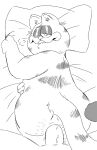  anal_pov bite biting_lip body_hair boomspike butt_hair domestic_cat duo felid feline felis first_person_view fur fur_markings garfield_(series) garfield_the_cat grabbing_sheets hi_res looking_at_viewer looking_back looking_pleasured male male/male mammal markings motion_lines orgasm_face pillow slightly_chubby vein 