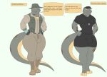  anthro big_bulge boots bottomwear bulge clock clothed clothing curvy_figure dialogue dinosaur english_text extinct flat_colors footwear gloves handwear hat headgear headwear hi_res jewelry looking_at_viewer male muscular muscular_anthro muscular_male necklace pants photolol.03 prehistoric_species rafael_(photolol.03) reptile scalie shorts simple_background solo text theropod tyrannosaurid tyrannosauroid tyrannosaurus tyrannosaurus_rex yellow_eyes 