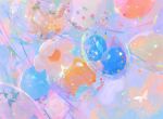  artist_name balloon blue_sky bug butterfly chinese_commentary cloud commentary_request confetti flower_balloon ningmeng_manyou no_humans object_focus original outdoors sky sparkle sunset white_butterfly 