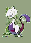  amiami colored_skin frown green_background grey_skin highres limited_palette long_tail mewtwo no_humans pokemon purple_eyes purple_tail solo tail 