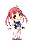  brown_eyes brown_hair chibi highres isshiki_momo kuena national_shin_ooshima_school_uniform school_uniform short_shorts shorts solo twintails vividred_operation 