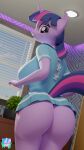  3d_(artwork) absurd_res anthro anthrofied big_breasts big_butt biped breasts butt dialogue digital_media_(artwork) equid equine female friendship_is_magic hasbro hi_res horn looking_back mammal my_little_pony mythological_creature mythological_equine mythology pootanger_sfm purple_body solo thick_thighs twilight_sparkle_(mlp) unicorn 