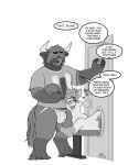  absurd_res alpaca anthro bovid bovine bulge camelid cattle clothing dialogue genottr hair hi_res highland_cattle horn hug ian_(braeburned) jockstrap looking_pleasured mammal nude olli_(braeburned) open_mouth open_smile penetration sex slightly_chubby smile suggestive through_wall ticket tongue tongue_out topwear underwear 